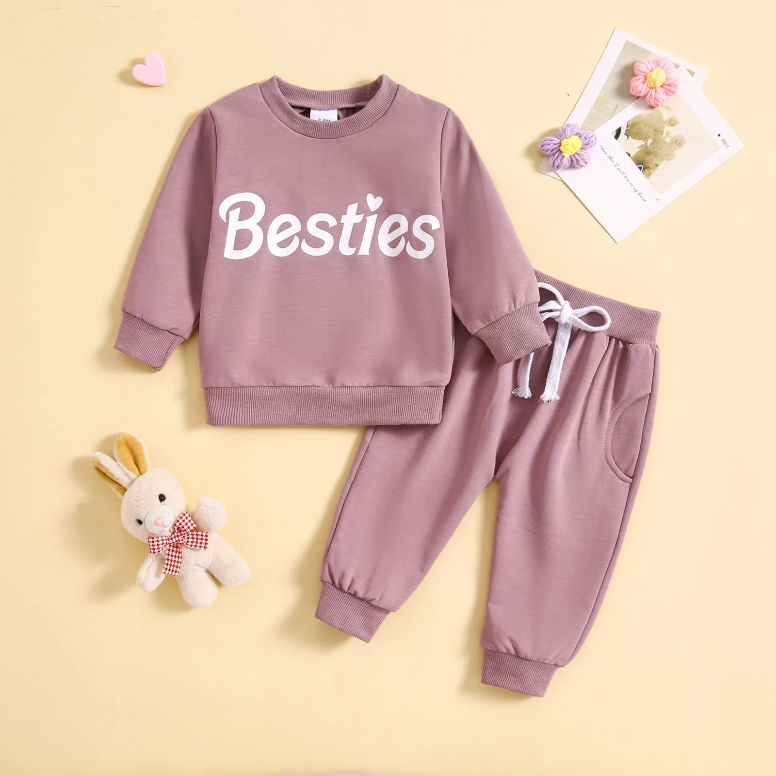 2 Pieces Set Baby Kid Girls Letters Tops And Solid Color Pants Wholesale 231130271