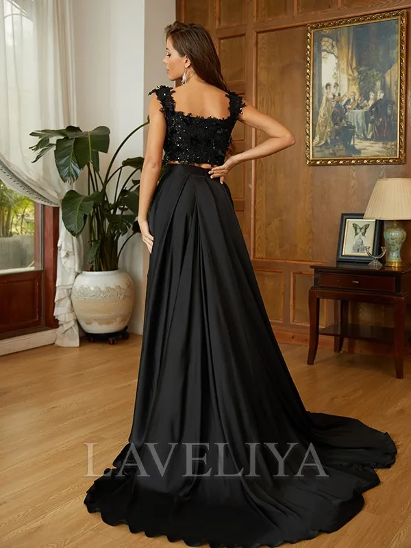 A-line Off-the-Shoulder Pleated Sweep Train Elastic Woven Satin Dress  #YP230098