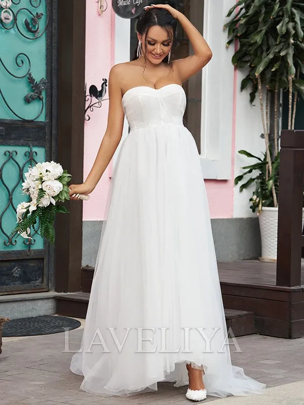 A-line Sweetheart Sweep Train Tulle Wedding Dress  #HW230224