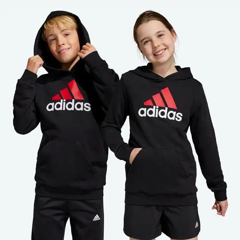 ADIDAS JUNIOR ESSENTIALS TWO-COLORED BIG LOGO COTTON BLACK/RED HOODIE