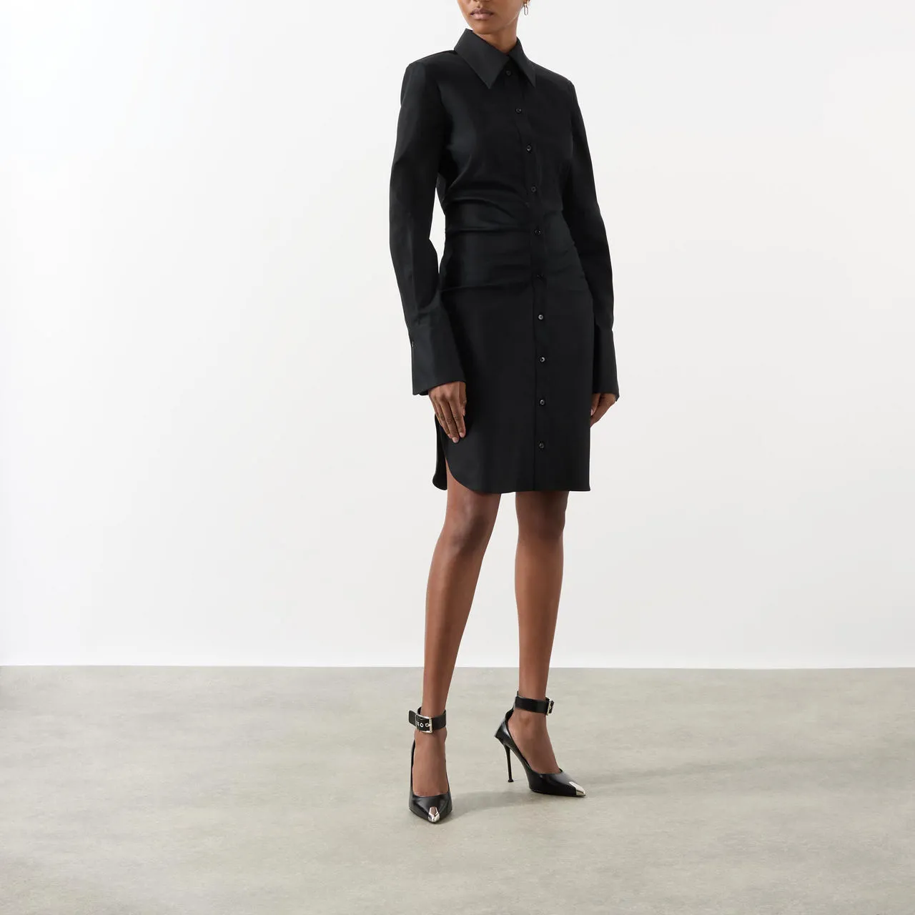 ALEXANDER MCQUEEN Ruched Shirt Dress - Black