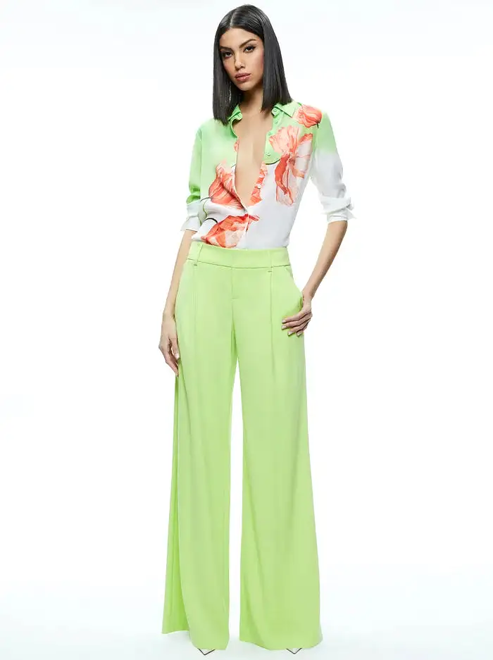 Alice + Olivia - Brady - Slim Button Down - Dream Life Sharp Green