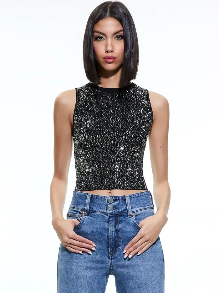 ALICE + OLIVIA Darina Embellished Cropped Tank