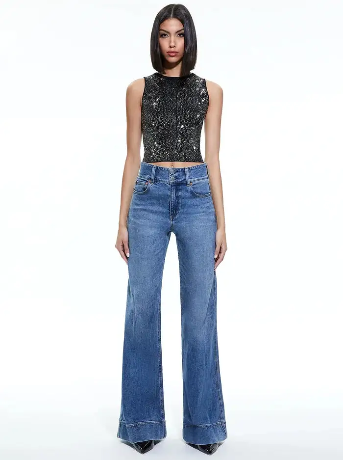 ALICE + OLIVIA Darina Embellished Cropped Tank