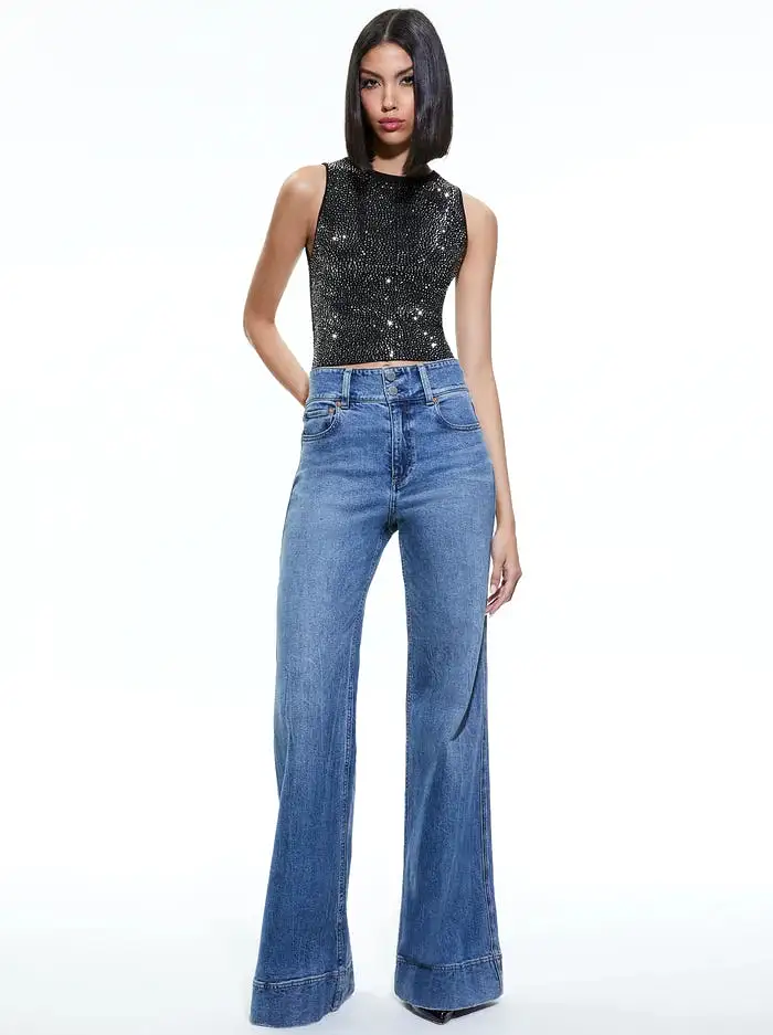 ALICE + OLIVIA Darina Embellished Cropped Tank