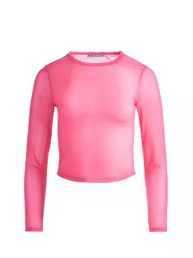 Alice + Olivia - Delaina Long Sleeve Mesh Crop Top - Candy