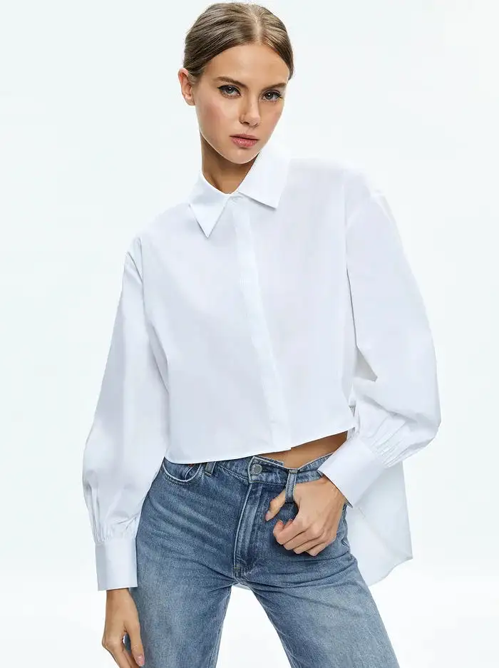 Alice + Olivia - Finely Cropped Button Down - Off White