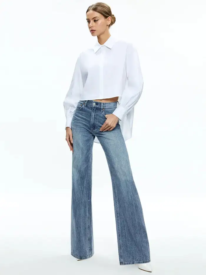 Alice + Olivia - Finely Cropped Button Down - Off White