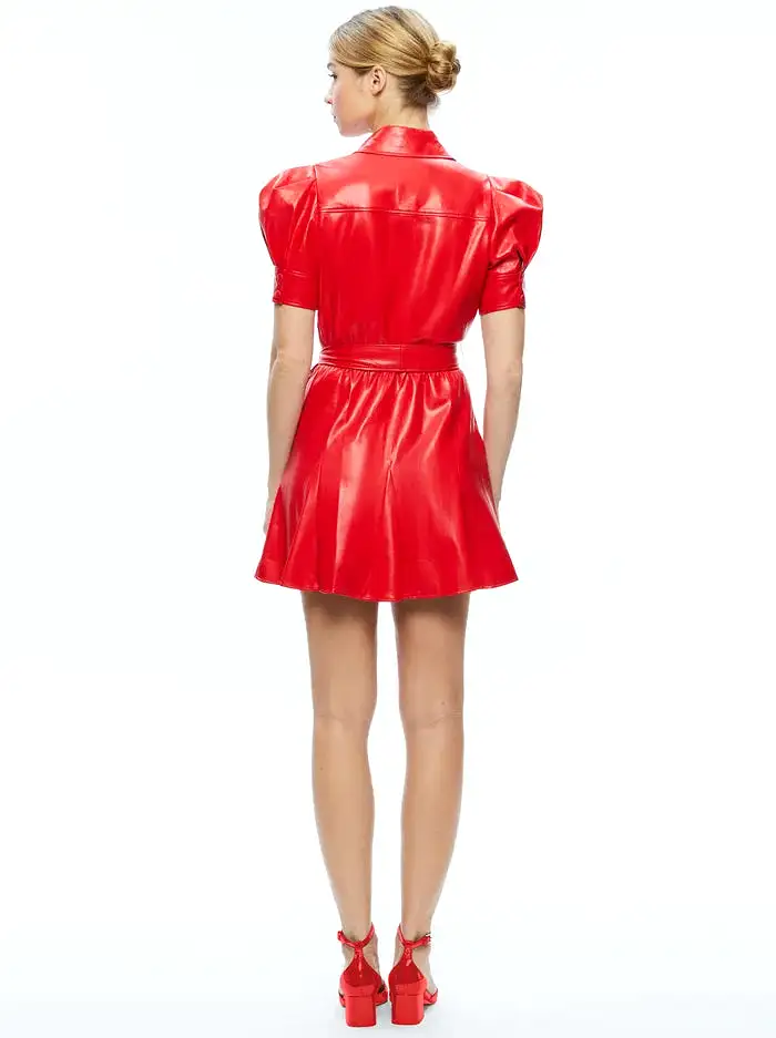 ALICE + OLIVIA Lurlene Short Sleeve Began Leather Mini Dress