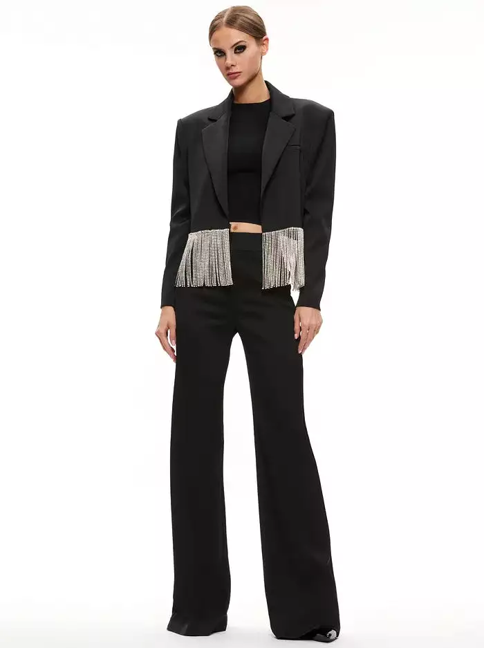 ALICE + OLIVIA Shan Crystal Fringe Blazer in Black