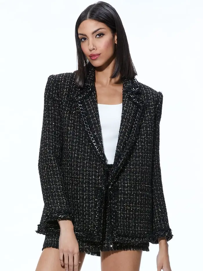 ALICE + OLIVIA Shan Tweed Chain Trim Blazer