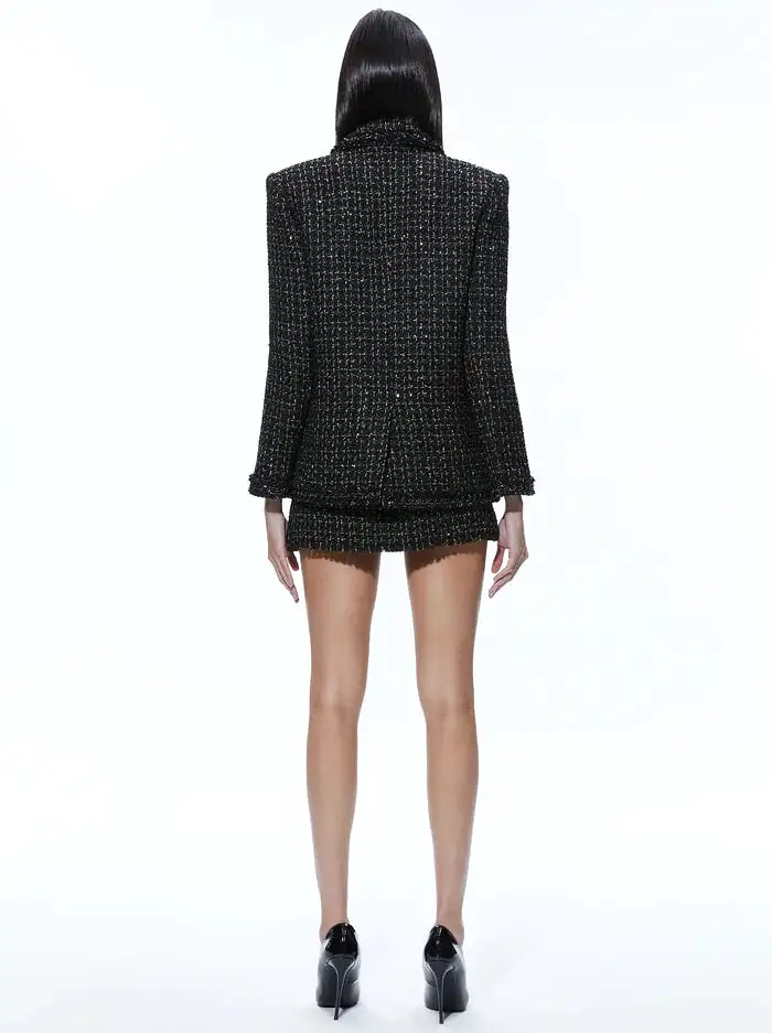 ALICE + OLIVIA Shan Tweed Chain Trim Blazer