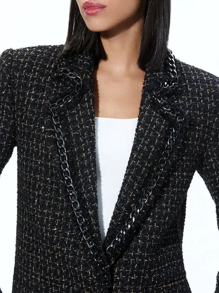 ALICE + OLIVIA Shan Tweed Chain Trim Blazer