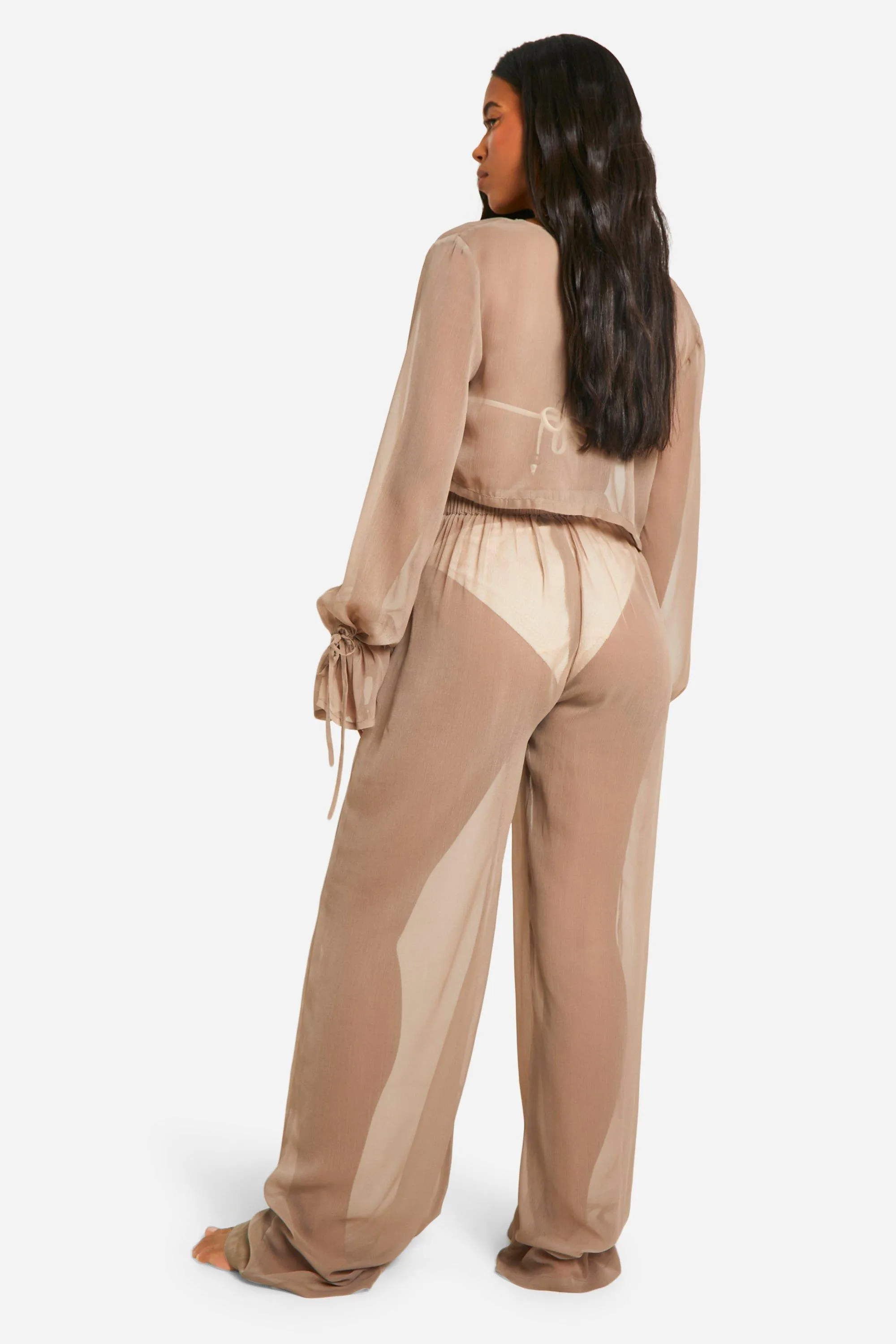 Beachwear | Tie Crop Top And Beach Trouser | boohoo