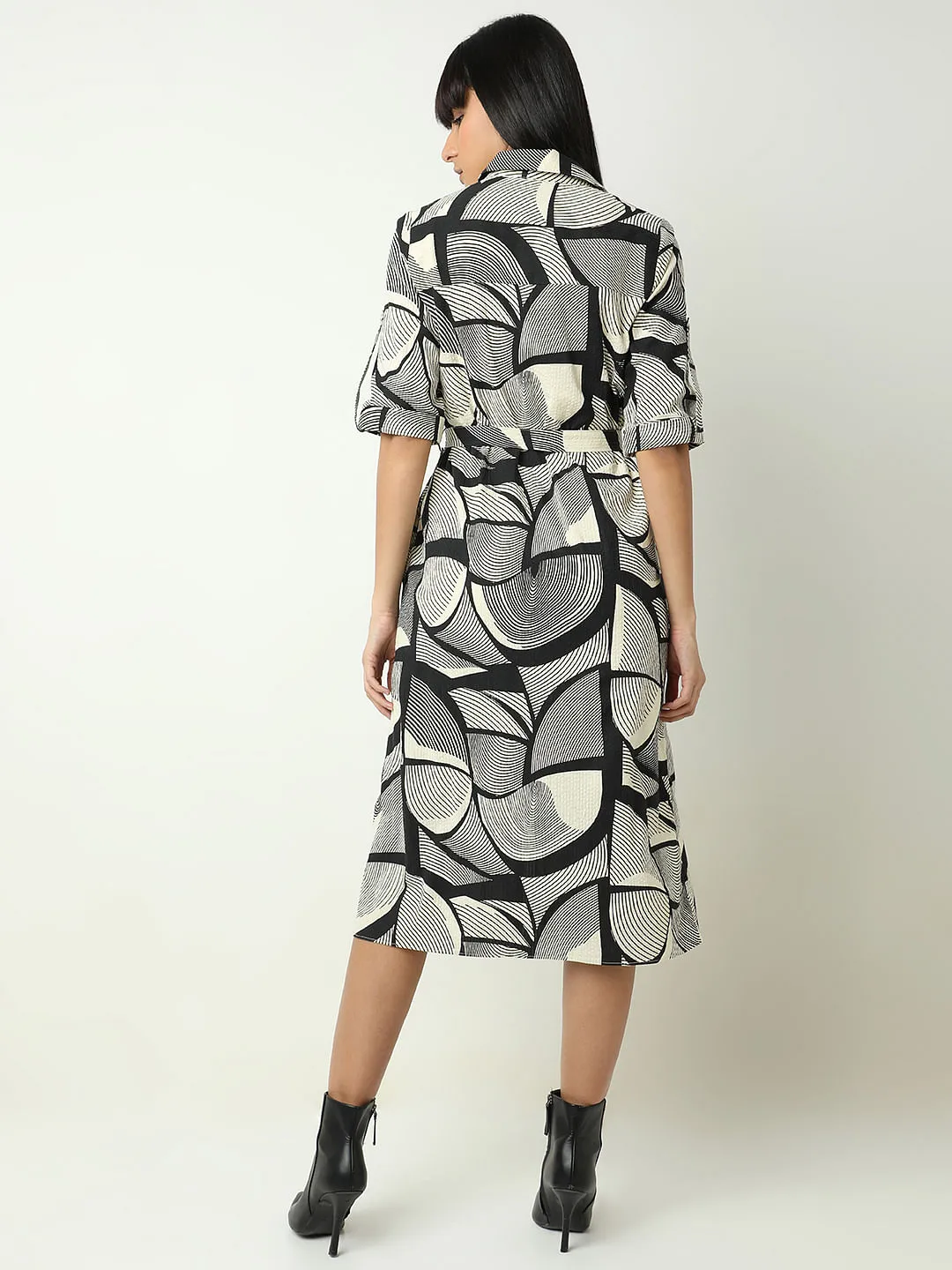 Black Abstract Print Shirt Dress