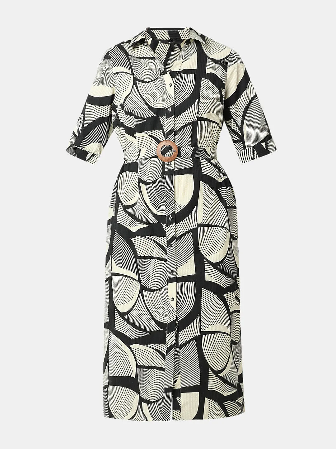 Black Abstract Print Shirt Dress