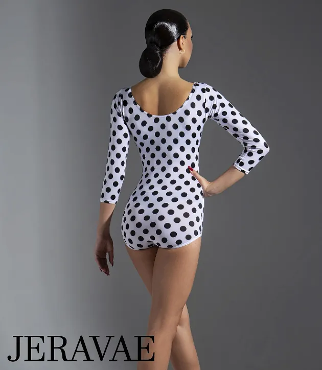 Black Bodysuit with White Polka Dots and 3/4 Length Sleeves PRA 1044 in Stock