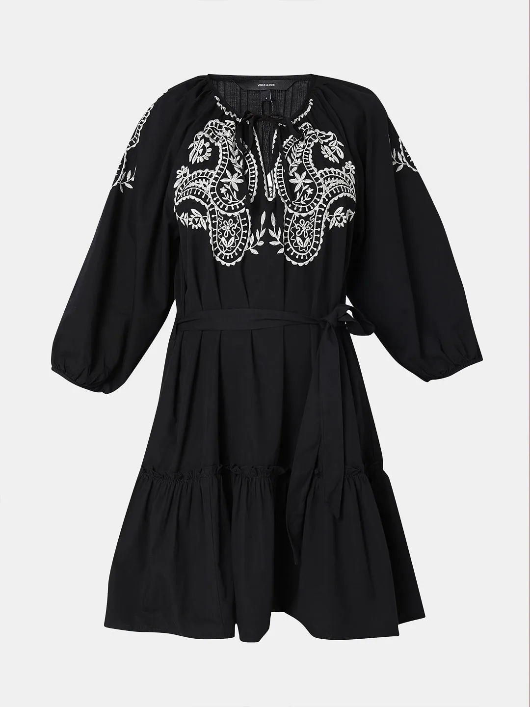 Black Contrast Embroidery Dress