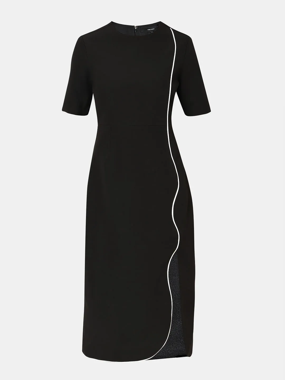 Black Contrast Pipping Midi Dress