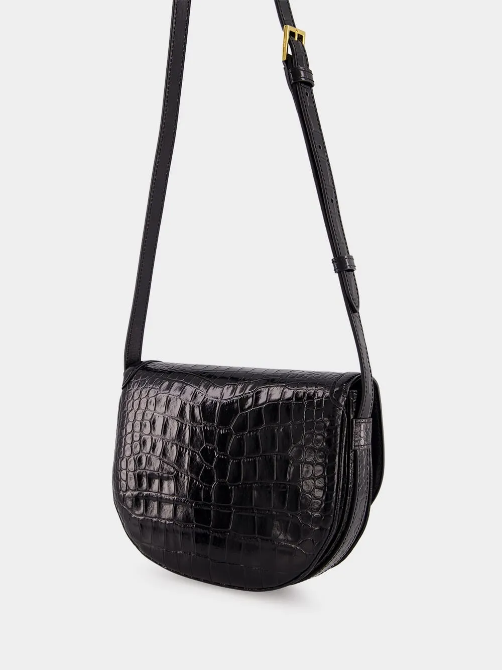 Black Crocodile Leather Wallis Crossbody Bag