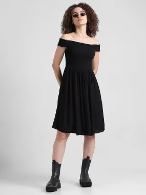 Black Smocked Off-Shoulder Dress