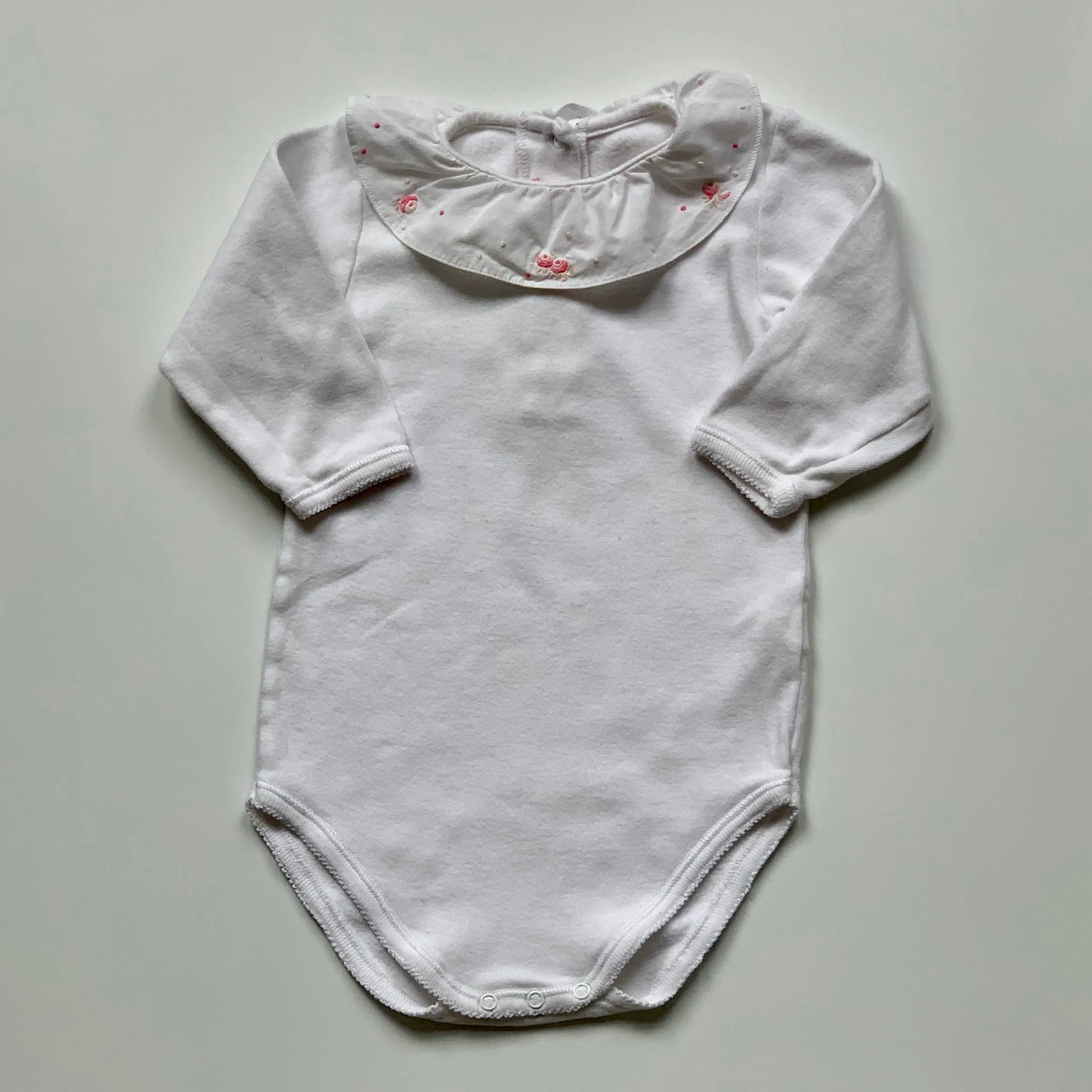 Bonpoint Bodysuit With Rose Embroidered Collar: 12 Months