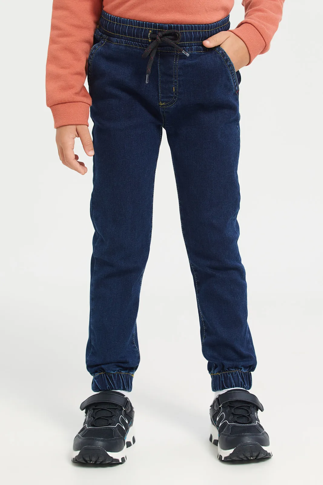 Boys Navy Pull On Jogger Jeans