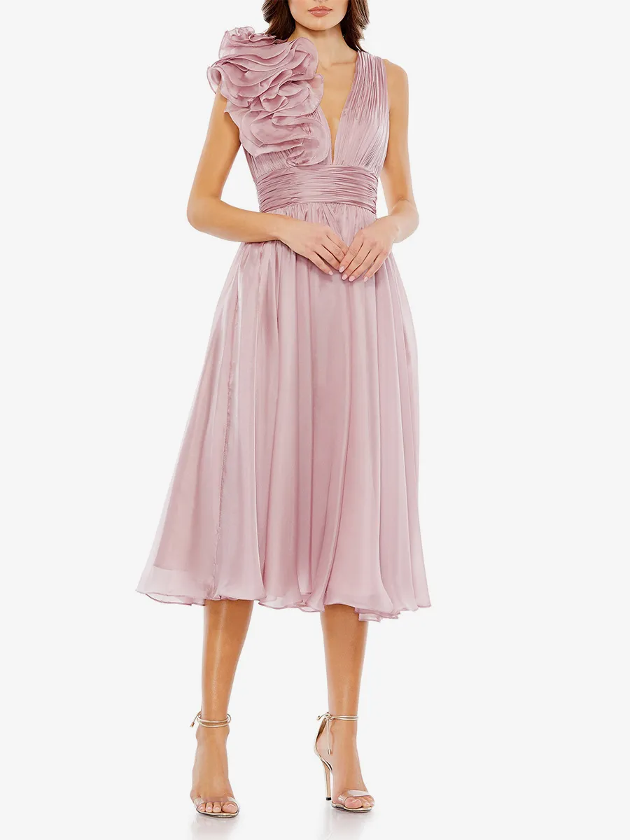 Bridal Mother Dress V-Neck Sleeveless A-Line Pleated Knee-Length Guest Dresses For Wedding