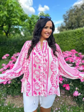 Bright Pink Patterned Stitch Blouse Hattie