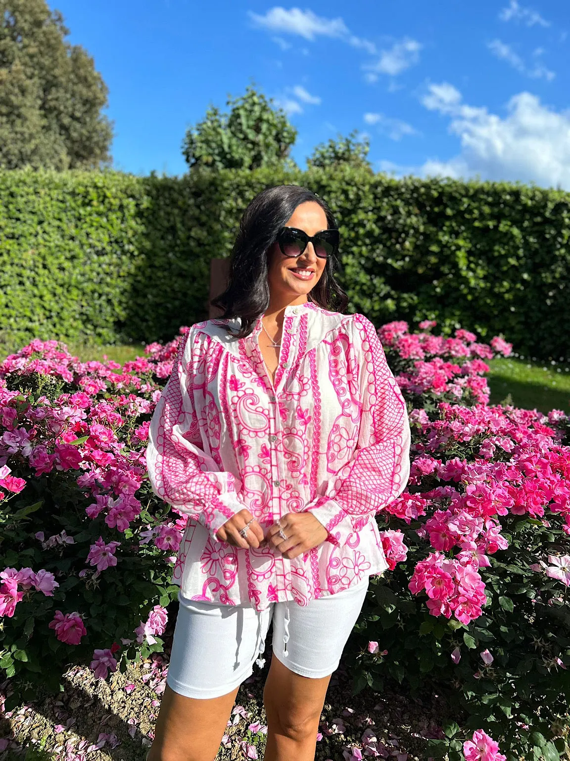 Bright Pink Patterned Stitch Blouse Hattie