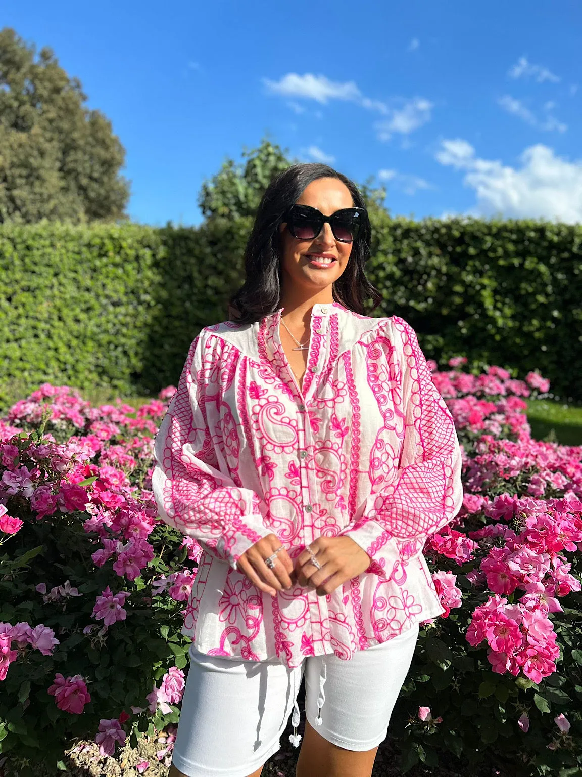 Bright Pink Patterned Stitch Blouse Hattie