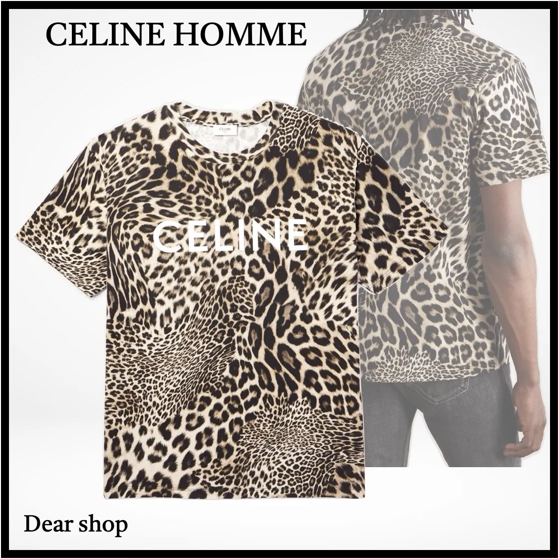 CELINE  |Leopard Patterns Cotton Logo Luxury T-Shirts