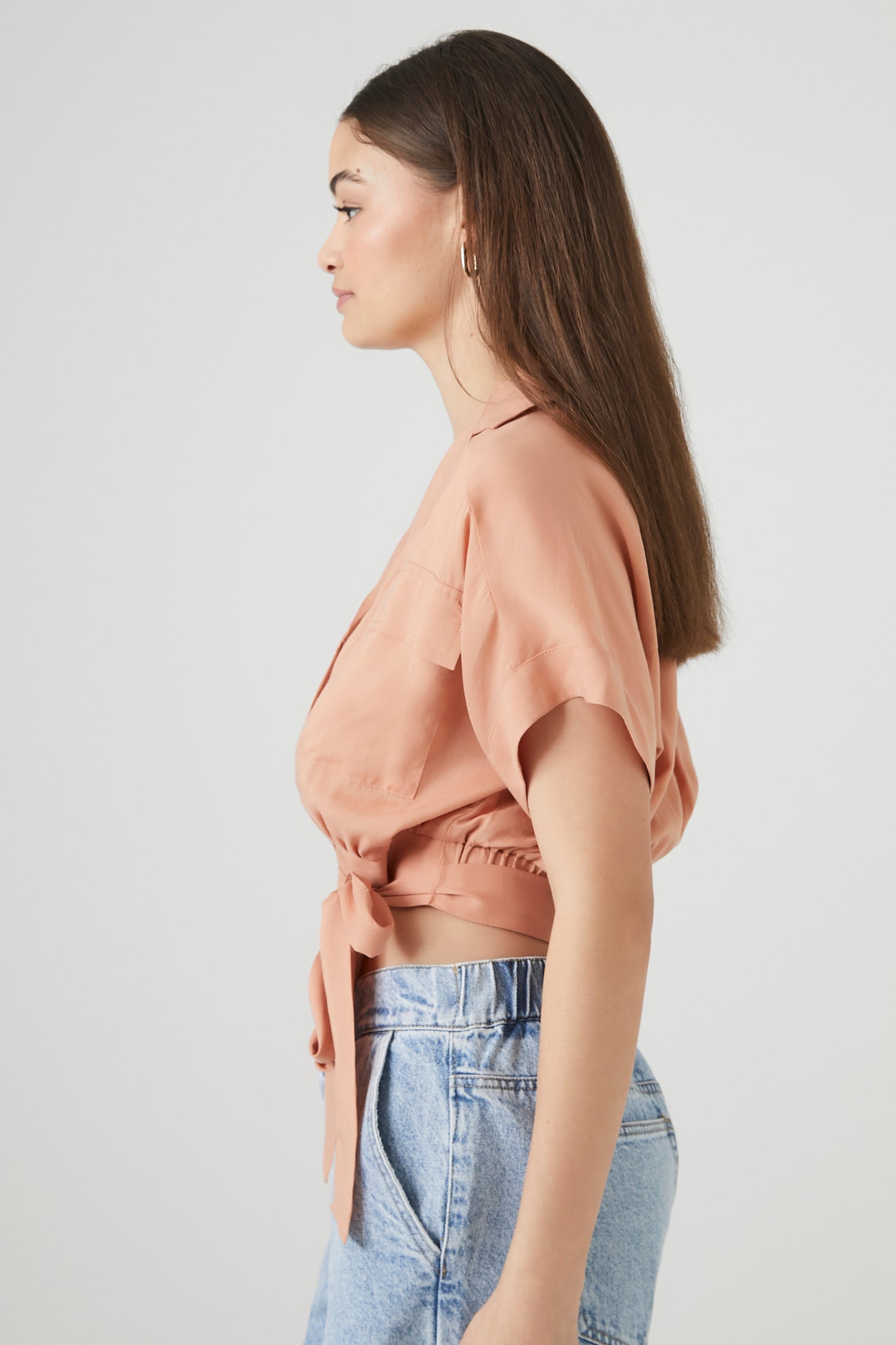 Chambray Tie-Hem Crop Top