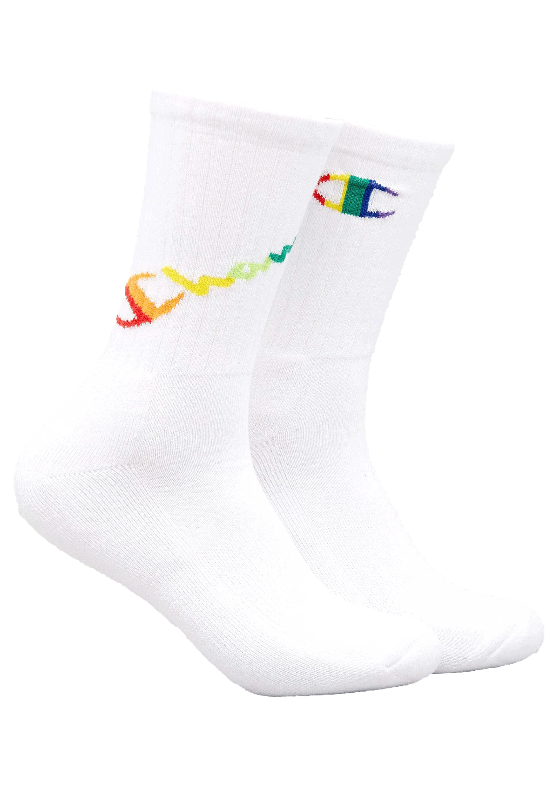 Champion C Logo Pride Crew Socks 2Pack BLK/WIT <br> SXMA2N WHITE