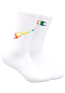 Champion C Logo Pride Crew Socks 2Pack BLK/WIT <br> SXMA2N WHITE