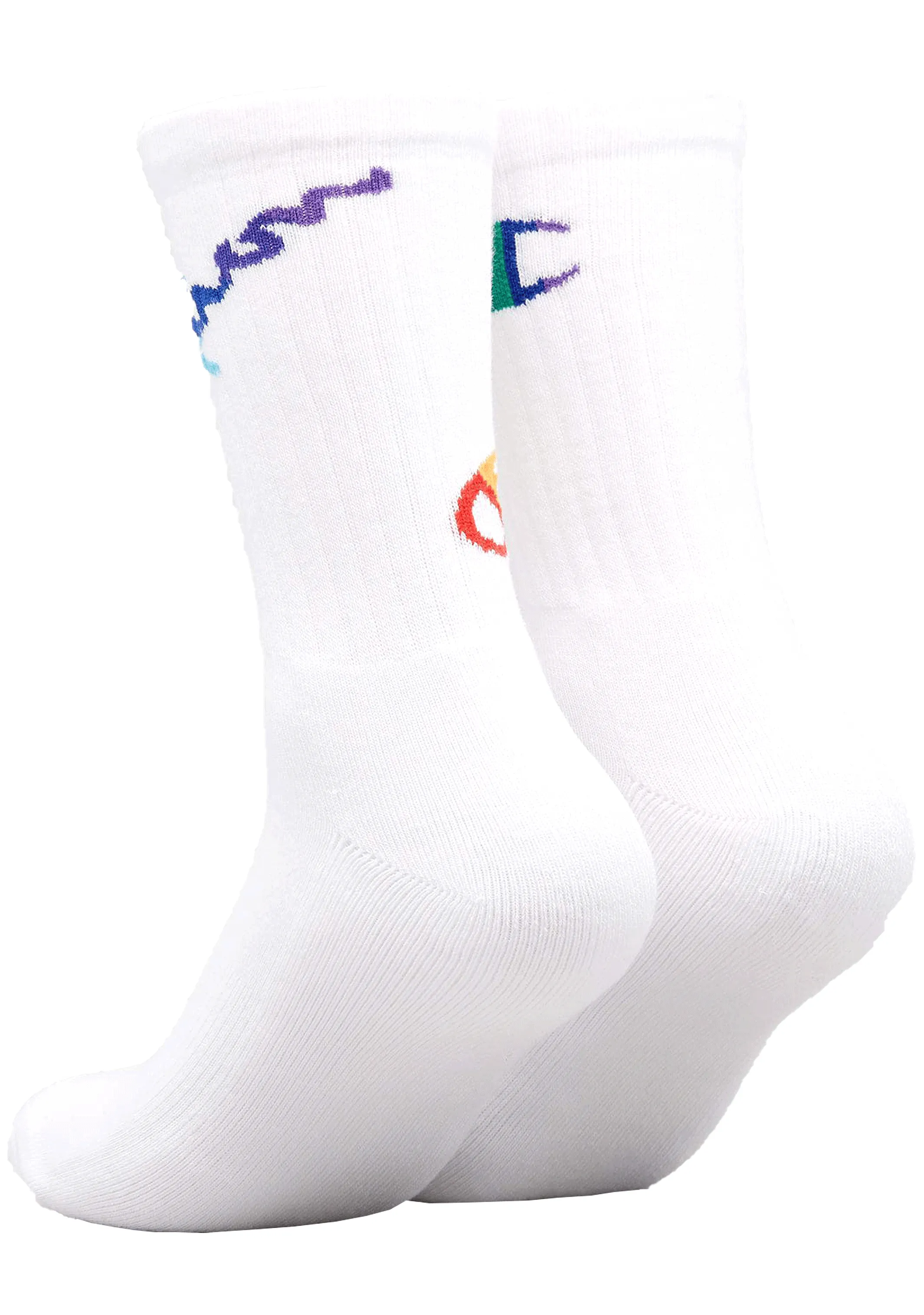 Champion C Logo Pride Crew Socks 2Pack BLK/WIT <br> SXMA2N WHITE