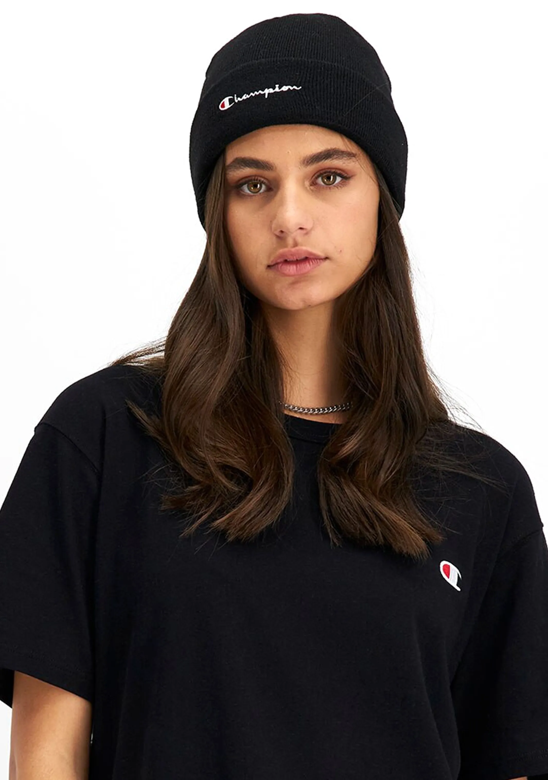 Champion Unisex Active Script Beanie <BR> ZYR8N BLACK