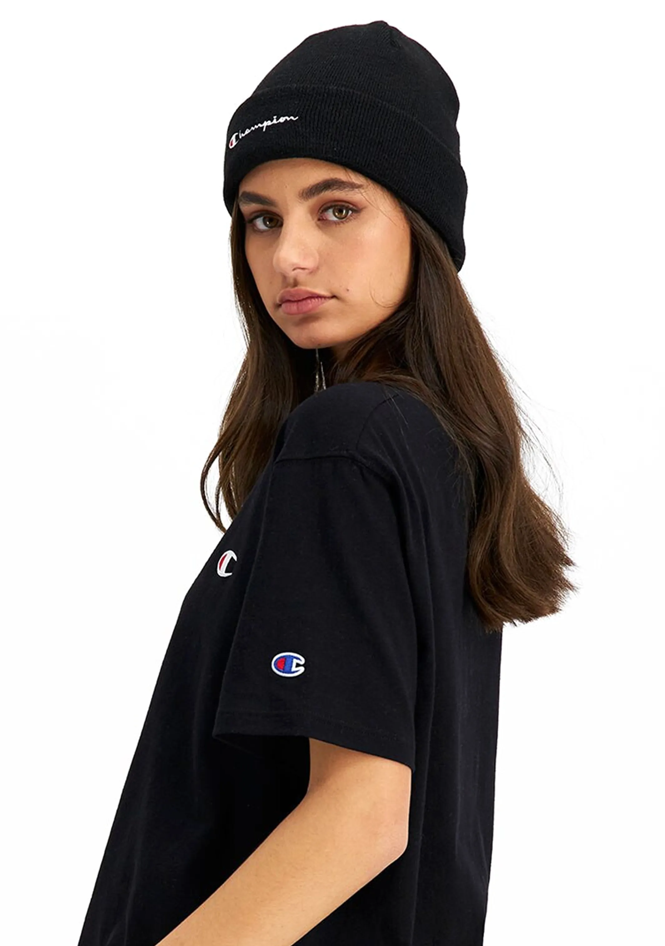 Champion Unisex Active Script Beanie <BR> ZYR8N BLACK