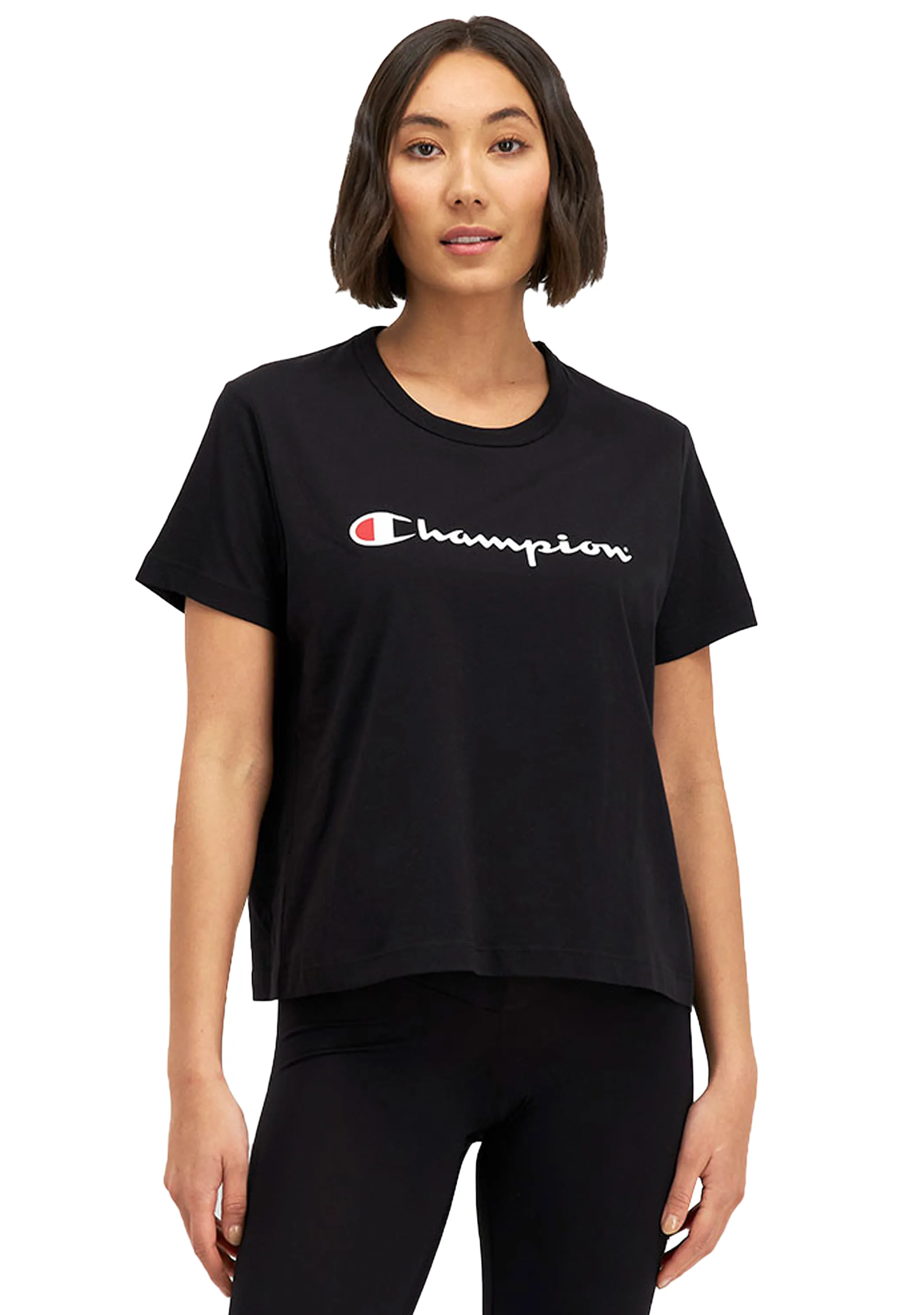 Champion Womens Script Crop Boxy Tee Black <BR> CUWGN BLK