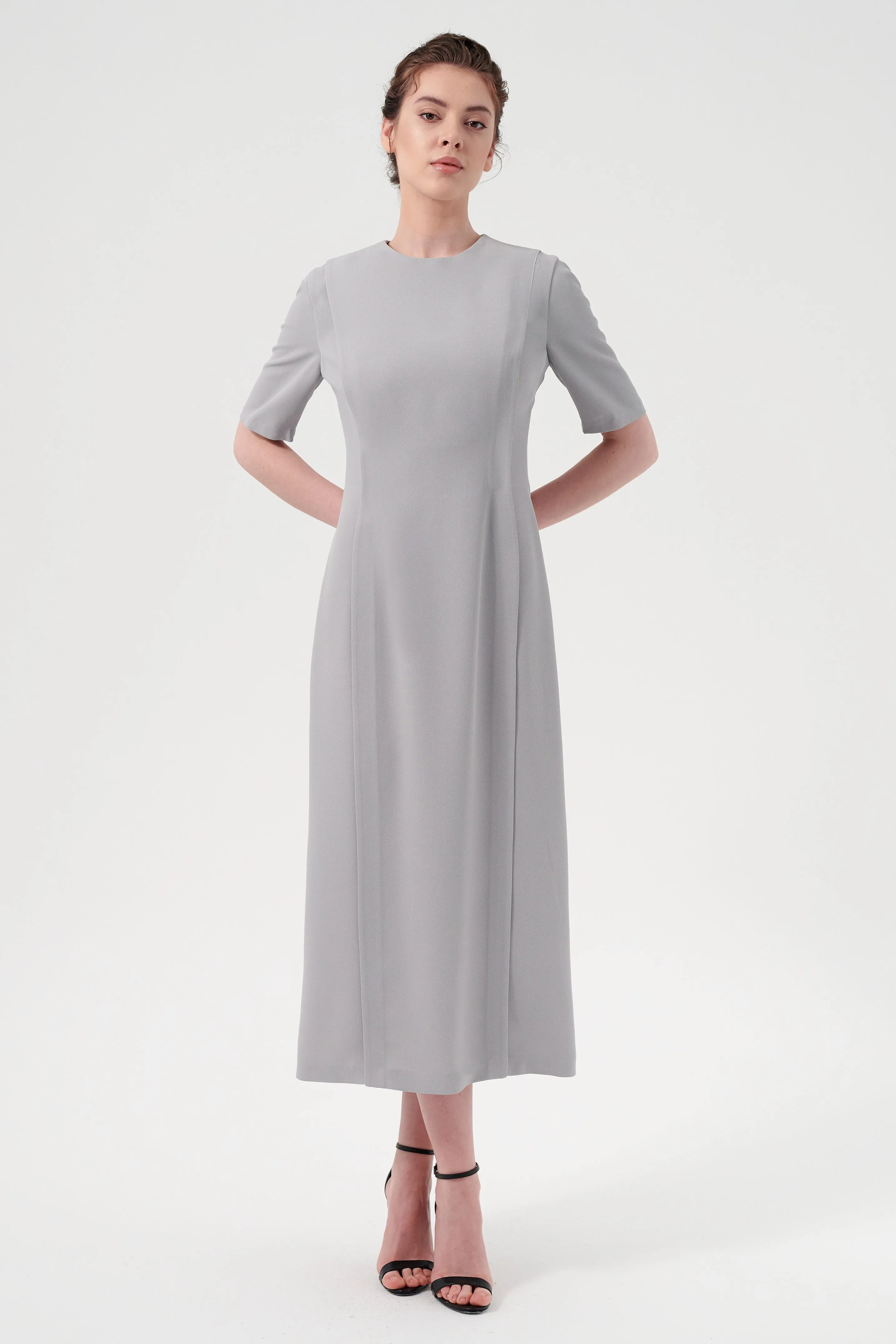 Crew Neck Short Sleeves Midi-Length Elegant Dress