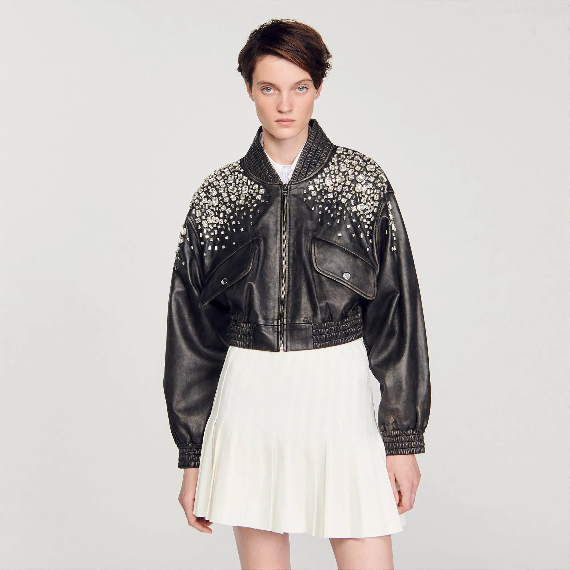 Crystal-Studded Leather Jacket