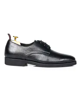 Derby Lace Up - Black Pebble Grain Leather (Crepe Sole)