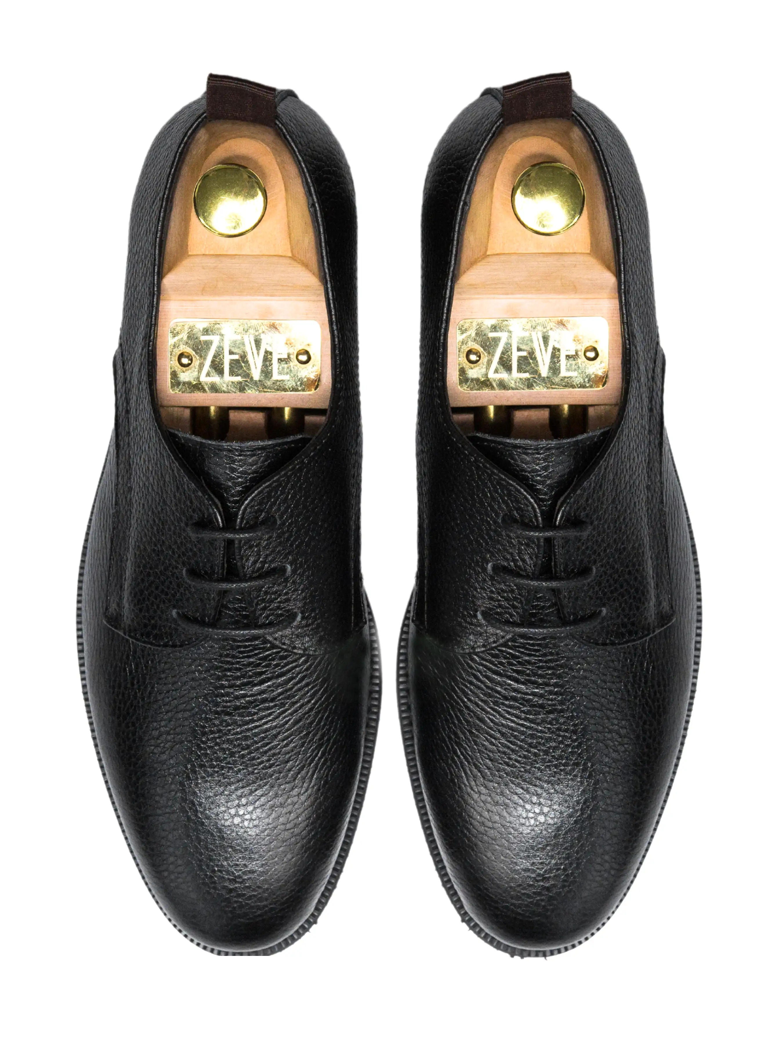 Derby Lace Up - Black Pebble Grain Leather (Crepe Sole)