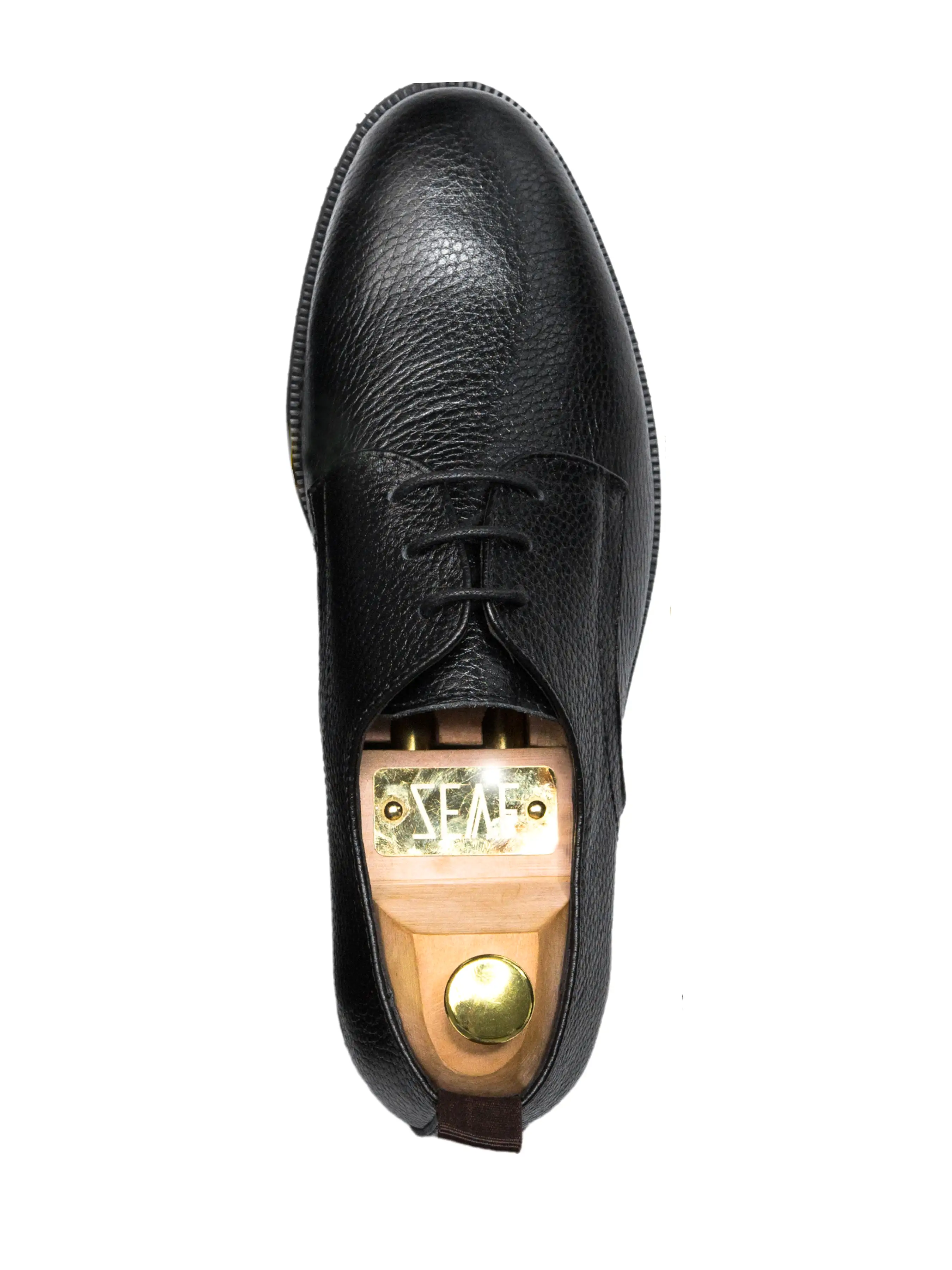 Derby Lace Up - Black Pebble Grain Leather (Crepe Sole)