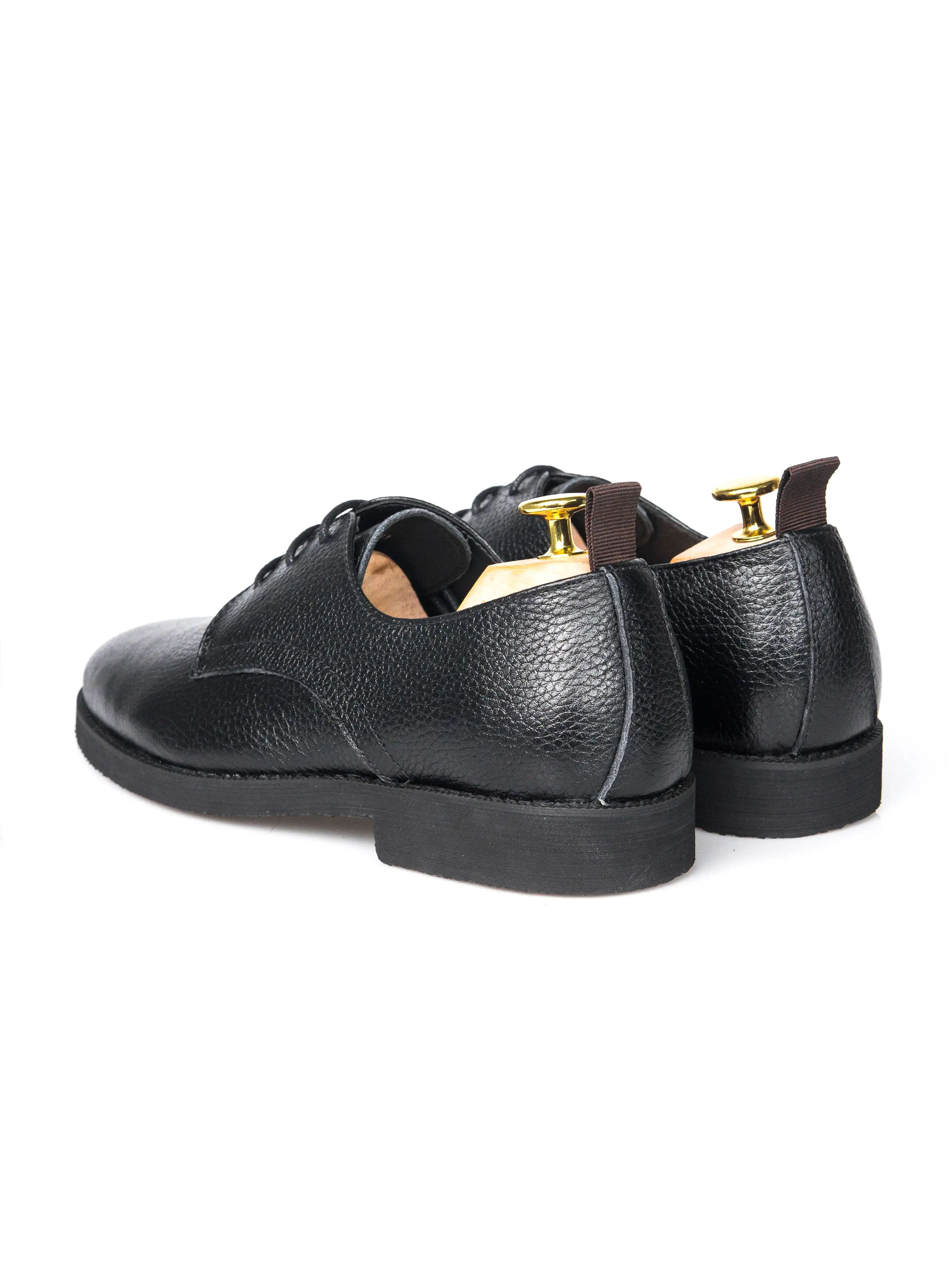 Derby Lace Up - Black Pebble Grain Leather (Crepe Sole)