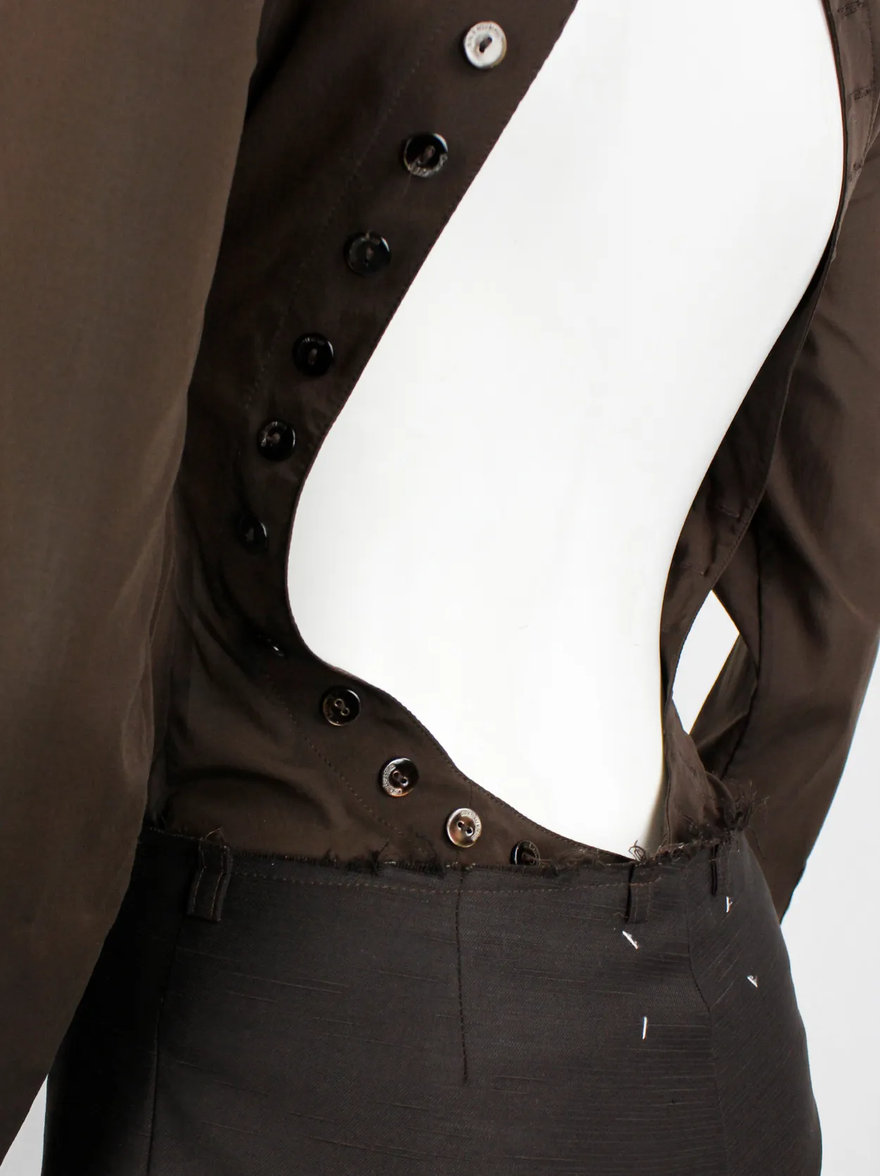 Dirk Bikkembergs brown bodysuit shirt with open back and rows of buttons