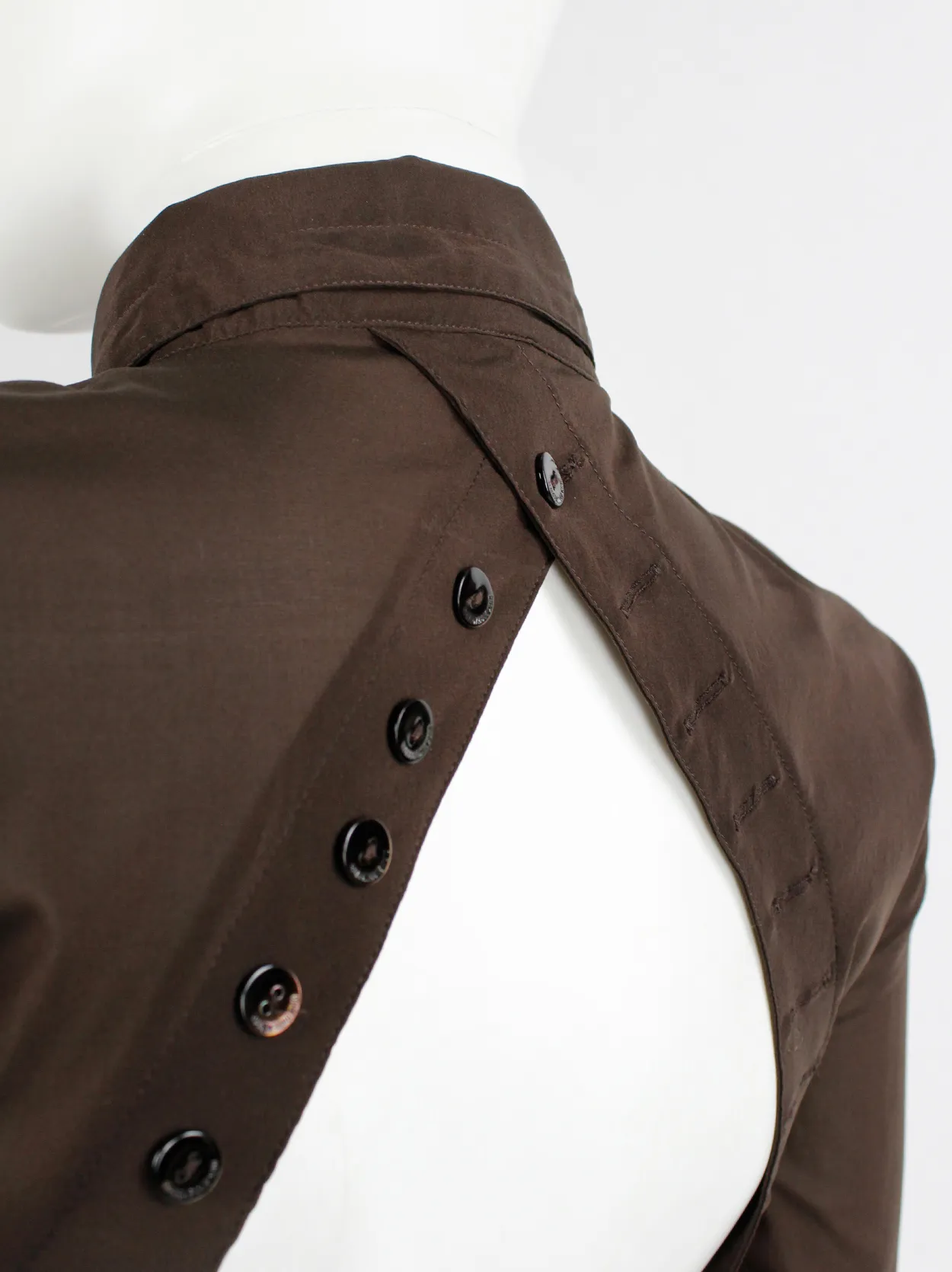 Dirk Bikkembergs brown bodysuit shirt with open back and rows of buttons