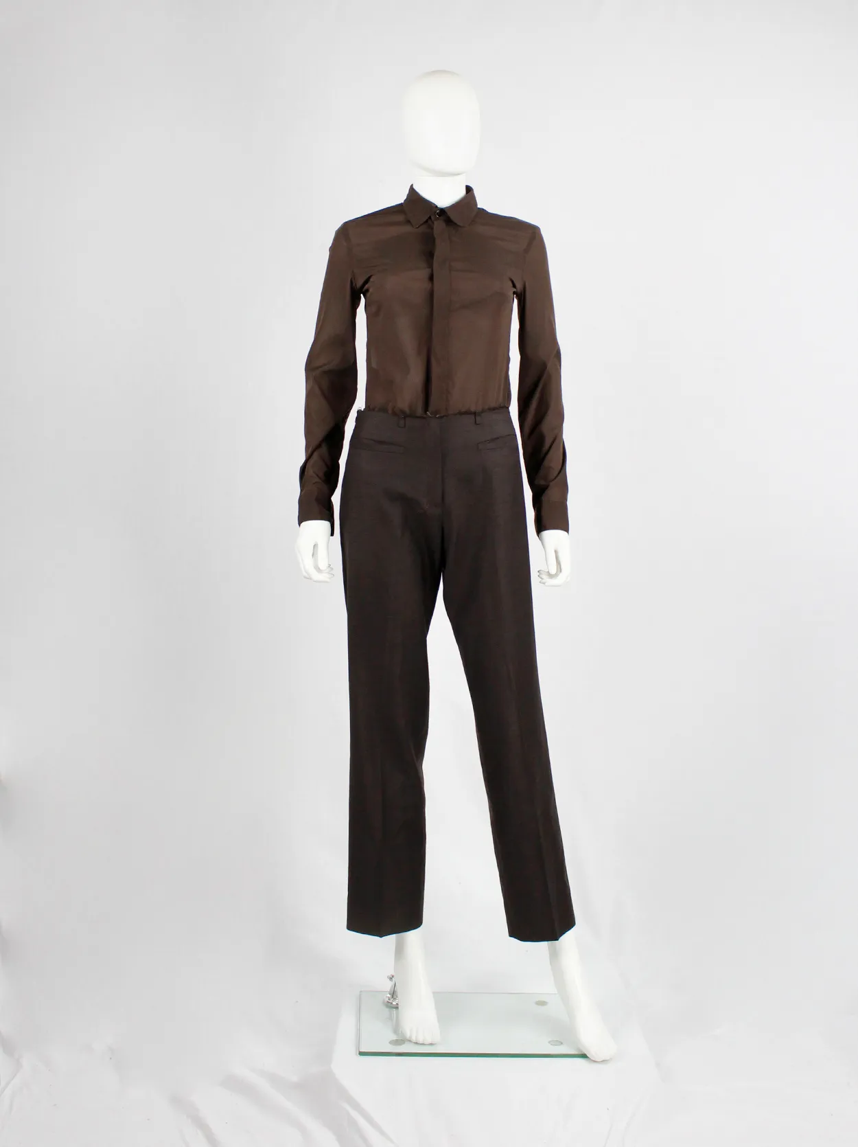 Dirk Bikkembergs brown bodysuit shirt with open back and rows of buttons