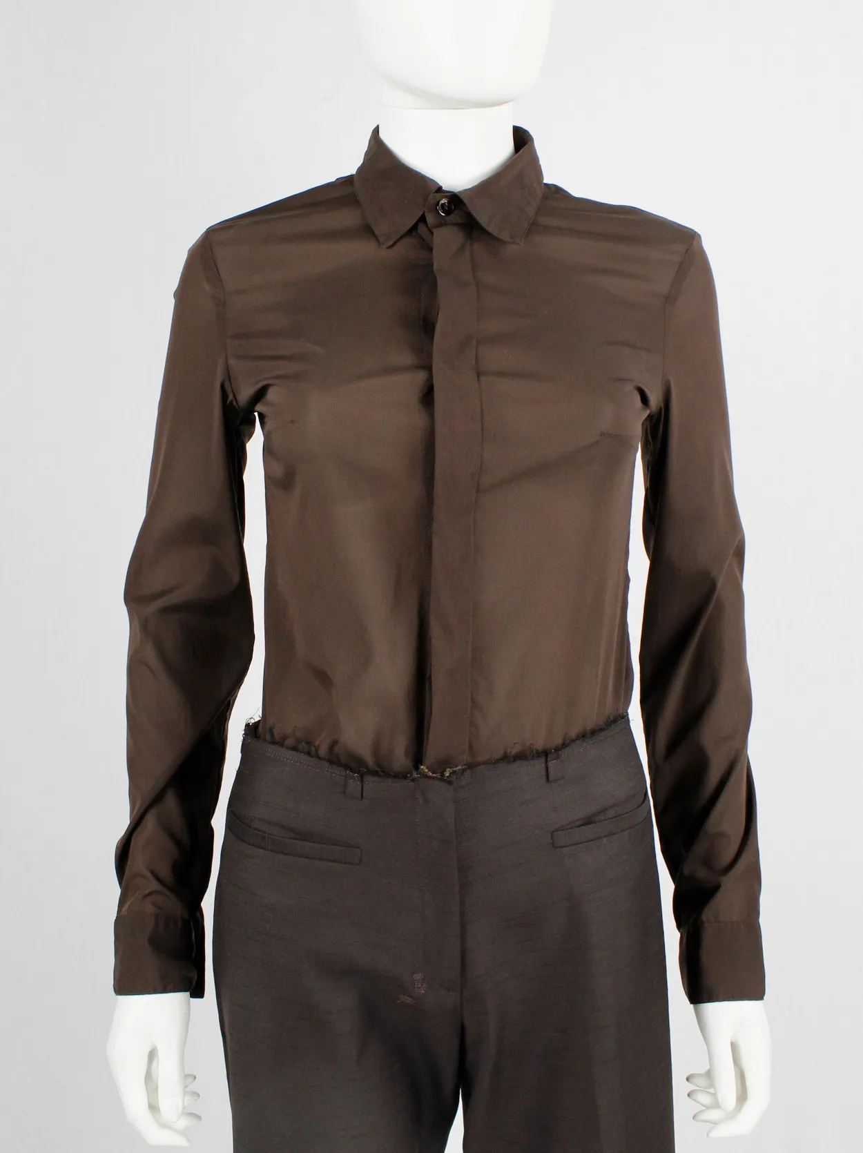 Dirk Bikkembergs brown bodysuit shirt with open back and rows of buttons