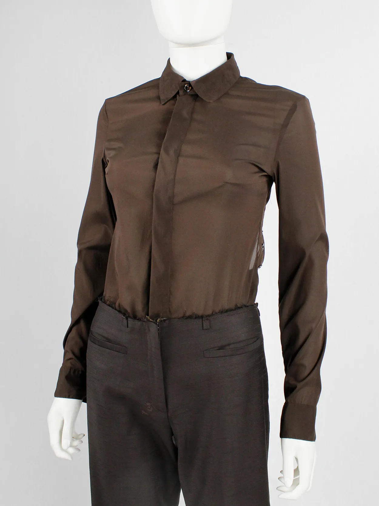 Dirk Bikkembergs brown bodysuit shirt with open back and rows of buttons